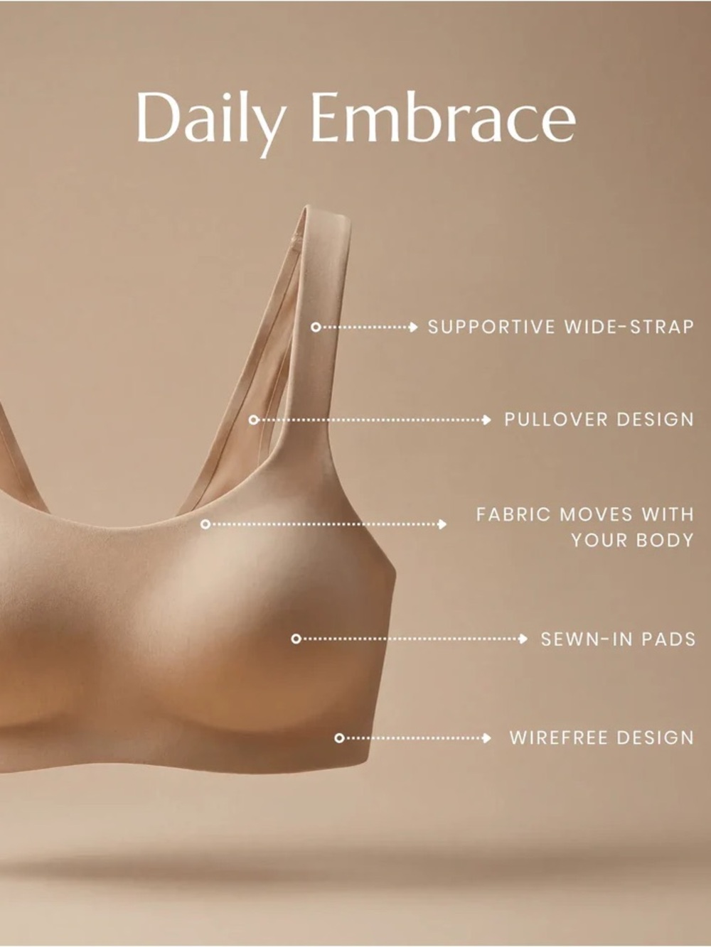 HUUG Daily Embrace Nude Pullover Bra Chai wide strap Size Large - Picture 7 of 7